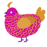 Yello, a fuchsia and orange chicken with a lace pattern