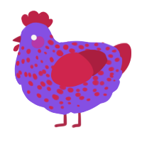 Dieased, a blurple and crimson chicken with a speckle pattern