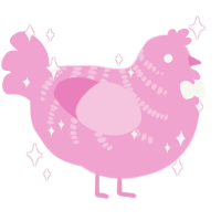 Pinky, a pink chicken with a half-bar pattern