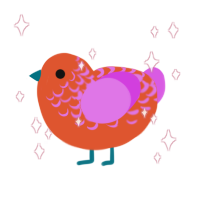 Sunset, a vermilion and orchid chicken with a half-lace pattern