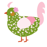 (unnamed), a chartreuse and rose chicken with a speckle pattern