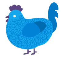 Finn, a sky and sapphire chicken with a double-lace pattern