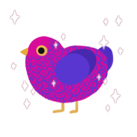 psychedelic, a fuchsia and indigo chicken with a double-lace pattern