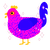 psychedelic, a fuchsia and indigo chicken with a double-lace pattern