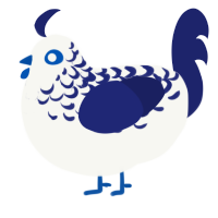 A white and navy chicken with a half-lace pattern