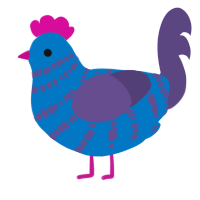 flat bouba wednesday, a sapphire and overcast chicken with a bar pattern