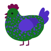 Jomker, a leaf and indigo chicken with a speckle pattern