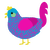 A cerulean and fuchsia chicken with a double-lace pattern
