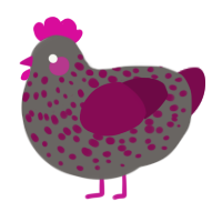 Pox, a grey and wine chicken with a speckle pattern