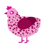 Rose, a pink and maroon chicken with a speckle pattern