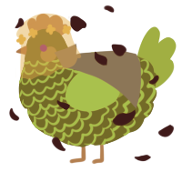 A olive and chartreuse chicken with a lace pattern