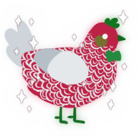 Nick, a crimson and mist chicken with a double-lace pattern