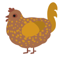 falafel, a brown and ochre chicken with a speckle pattern