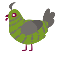 Zombie, a chartreuse and grey chicken with a bar pattern