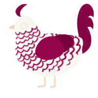 N1, a white and maroon chicken with a lace pattern