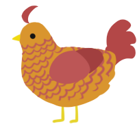 dried apple slice, a orange and red chicken with a lace pattern
