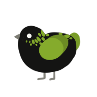 triplethree, a black and chartreuse chicken with a neck-speckle pattern