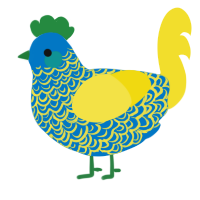Blue Meanie, a sapphire and yellow chicken with a double-lace pattern