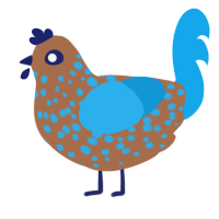 Crystal, a brown and sky chicken with a speckle pattern