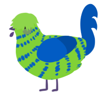 Sneeze, a grass and ultramarine chicken with a bar pattern