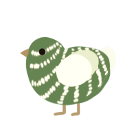 Mossy Old Bones, a viridian and apple chicken with a bar pattern