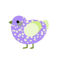 bad luck good luck, a lilac and apple chicken with a speckle pattern