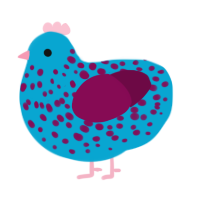 Parsia, a cerulean and wine chicken with a speckle pattern