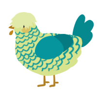 Sunflower, a lemon and teal chicken with a lace pattern