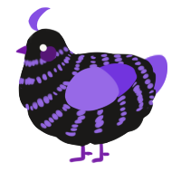 Campanula, a sable and blurple chicken with a bar pattern