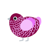flami, a maroon and lavender chicken with a lace pattern