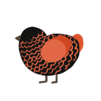 burnt tomato, a black and vermilion chicken with a lace pattern
