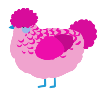 Pinkie Pie, a pink and fuchsia chicken with a half-lace pattern