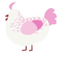 A white and pink chicken with a half-lace pattern
