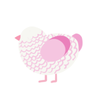 Mizuki, a white and pink chicken with a lace pattern