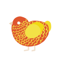 LavaChick, a vermilion and yellow chicken with a lace pattern