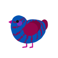 Belinda, a ultramarine and maroon chicken with a bar pattern
