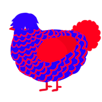 Rook, a indigo and crimson chicken with a lace pattern