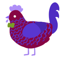 Duster, a maroon and indigo chicken with a lace pattern