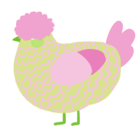 Grapefruit, a lemon and pink chicken with a lace pattern
