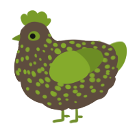 Ash, a bark and chartreuse chicken with a speckle pattern