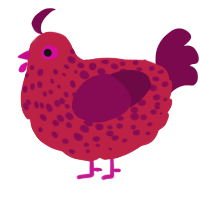 Harle, a crimson and wine chicken with a speckle pattern