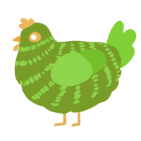 Clover, a chartreuse and grass chicken with a bar pattern