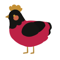 Roadking, a crimson and black chicken with a head pattern