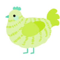 Zambette, a apple and lime chicken with a bar pattern