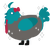 A grey and teal chicken with a head pattern