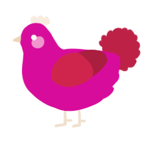 Creature, a fuchsia and crimson chicken