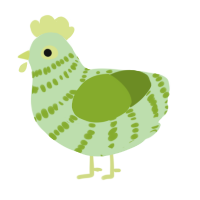 Paxton, a gluppy and chartreuse chicken with a bar pattern