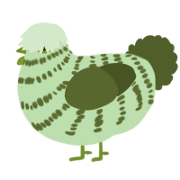 Oliver, a gluppy and olive chicken with a bar pattern