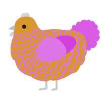 bingus, a orange and orchid chicken with a lace pattern
