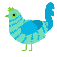 popcorn, a mint and cerulean chicken with a bar pattern
